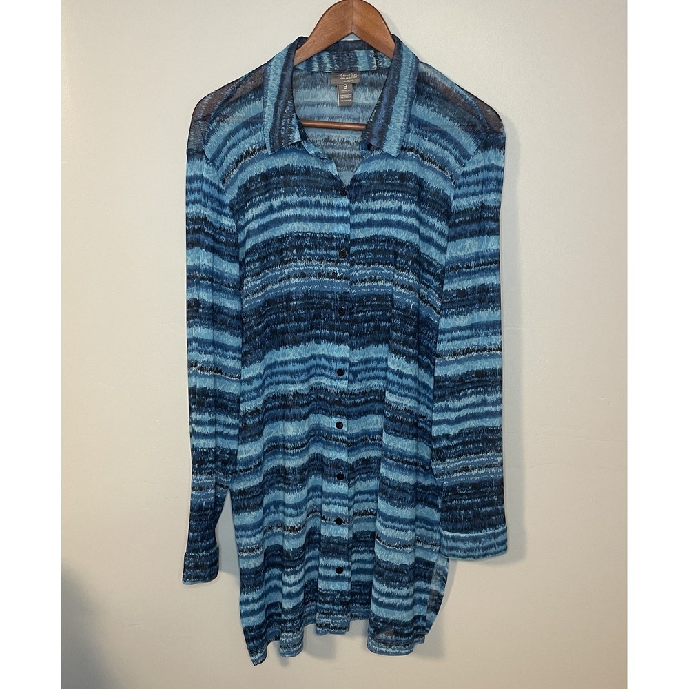 Chico's Travelers Collection Black Blue Button Front Knit Long Tunic Size‎ 3